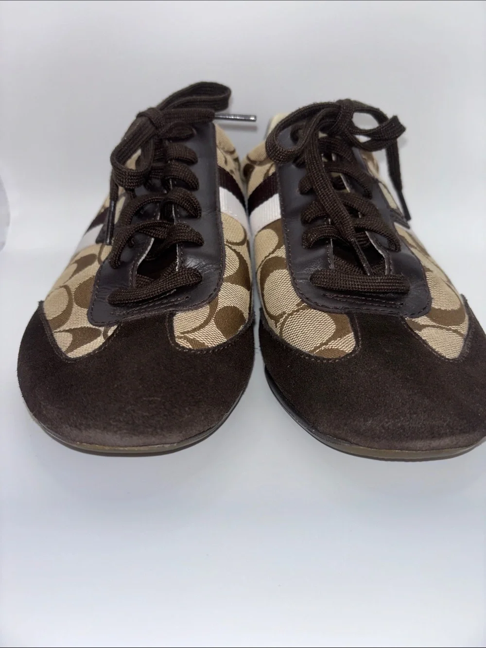 Coach Brown & Cream Monogram Lace-Up Sneakers
